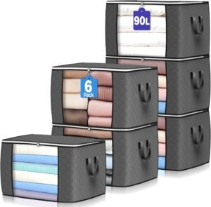 Budding Joy 90L storage bags 6-pack foldable gray closet organizers